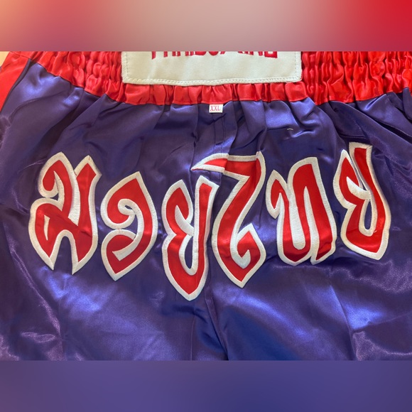 Boxing Short Muay Thai Men Women 2XL Purple Embroidery MMA Sports Elastic Fonts - Picture 7 of 8